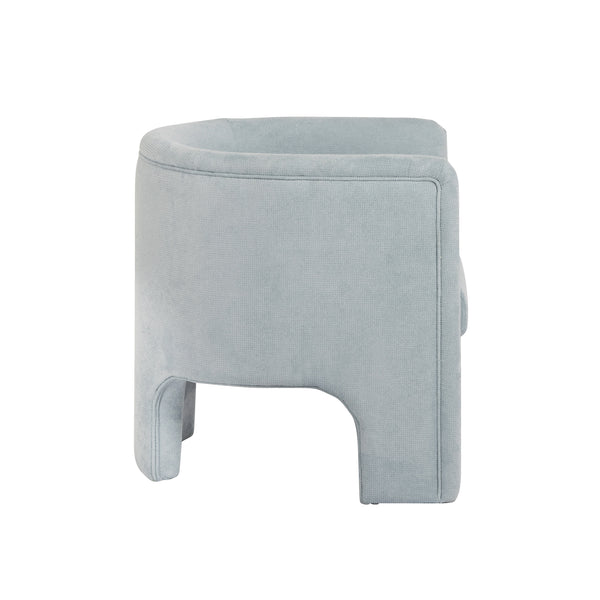 THREE LEG FULLY UPHOLSTERED BARREL CHAIR IN PERFORMANCE LIGHT BLUE CHENILLE