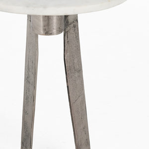 Leyton Marble Aluminum Round Accent Table - White