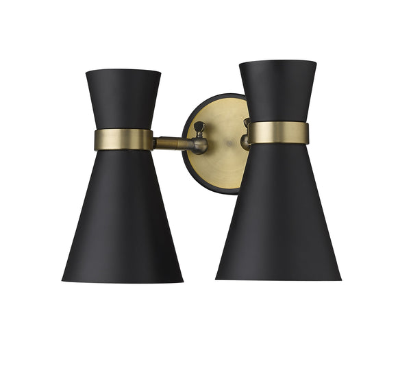 Soriano 2 Light Wall Sconce in Matte Black + Heritage Brass Finish