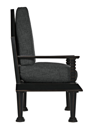 Resurrection Mahogany Chair with Grey Fabric Cushions in Hand-Rubbed Black Finish