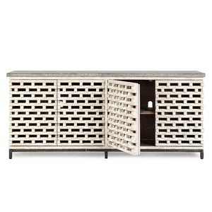 Virginia Solid Wood Cabinet - Timeworn Cream/Blue Stone
