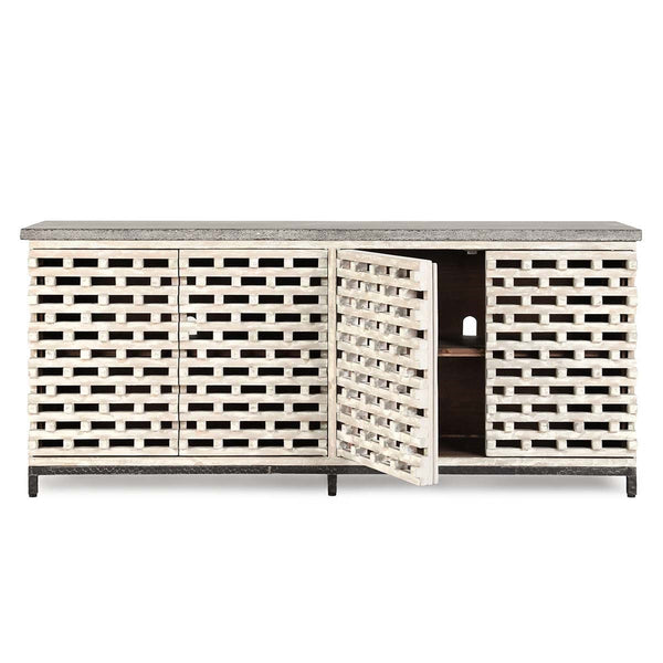 Virginia Solid Wood Cabinet - Timeworn Cream/Blue Stone