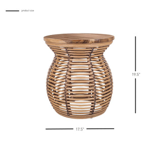 Quito Rattan Side/ End Table w/ Wood Top, Honey