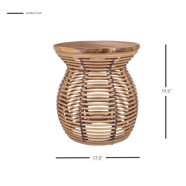 Quito Rattan Side/ End Table w/ Wood Top, Honey