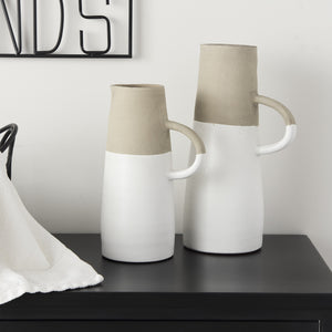 Garand Small 13H Two-Toned White Natural Ceramic Jug