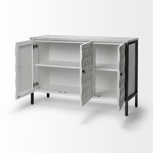 Savannah White Fir Veneer & Gray Metal 3-Door Accent Cabinet