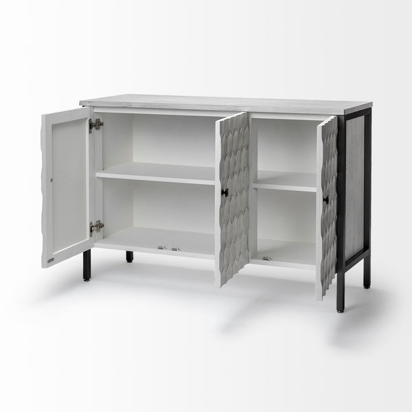 Savannah White Fir Veneer & Gray Metal 3-Door Accent Cabinet