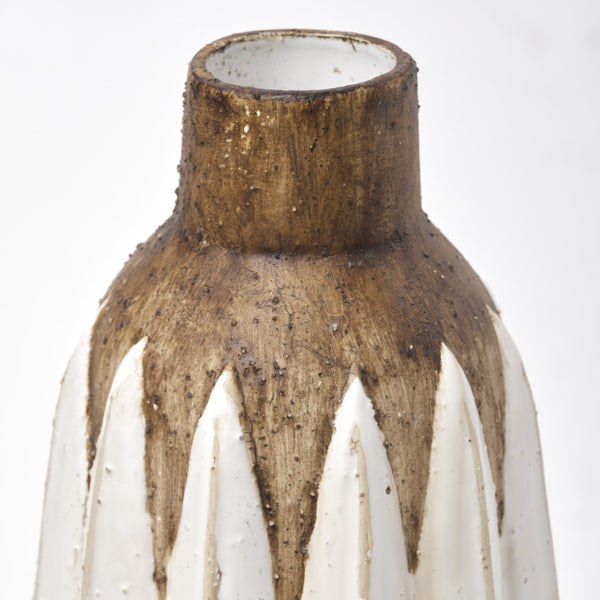 Sisko I Short Rustic Brown White Ceramic Vase