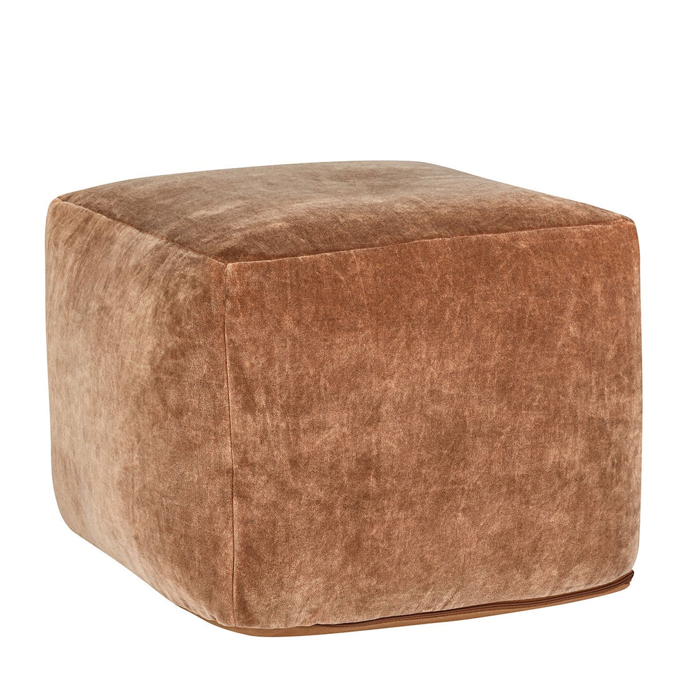 Heirloom Velvet Pouf with Stonewashed Removable Cover