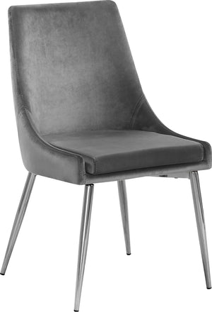 Lynette Dining Chair In Grey Velvet and Chrome