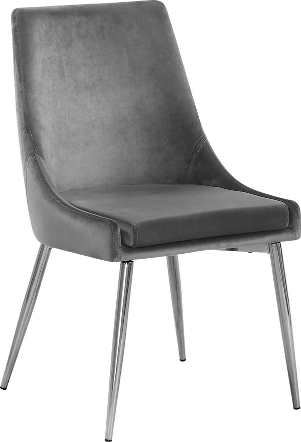 Lynette Dining Chair In Grey Velvet and Chrome