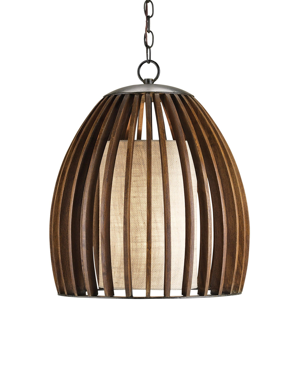 Carling Pendant In Old Iron & Polished Fruitwood