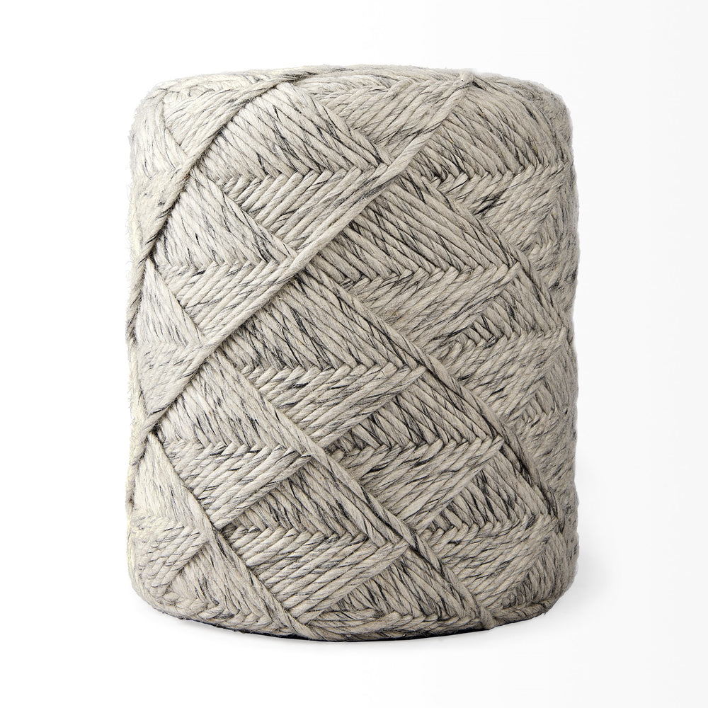 Esfera 17.7L x 15.7W x 15.7H Beige Chevron Woven Round Pouf