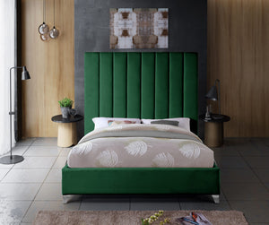 Glenda King Bed In Green Velvet