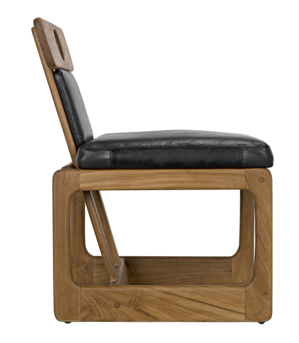 Buraco Teak Dining Chair with Gloss Finish and Black Leather Upholstery