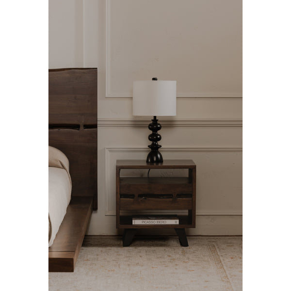 Madagascar Nightstand in Dark Brown Acacia