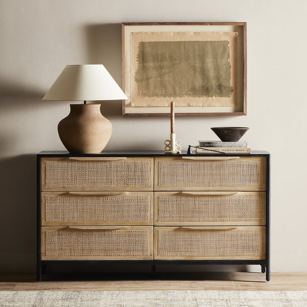 Sydney 6 Drawer Dresser - Natural Cane