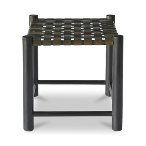 Moe's Selby Olive Stool with Leather & Mango Wood