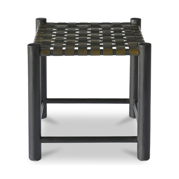 Moe's Selby Olive Stool with Leather & Mango Wood