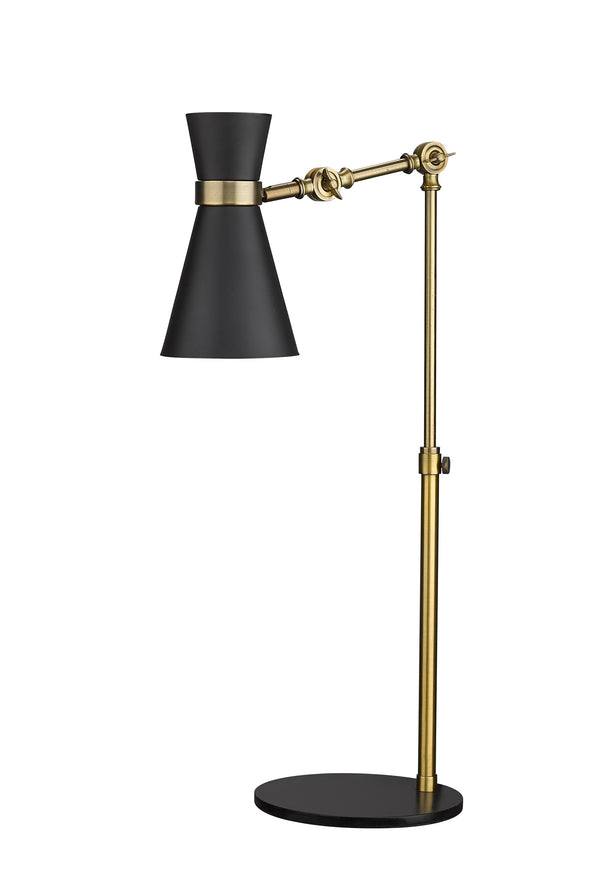 Soriano 1 Light Mid-Century Table Lamp in Matte Black + Heritage Brass Finish