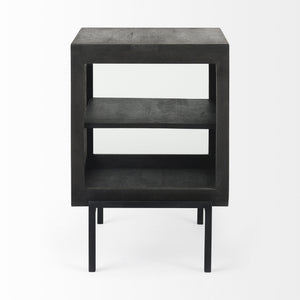 Arelius 20L x 18W x 26H Black-Brown Wood W/ Black Metal Frame End/Side Table