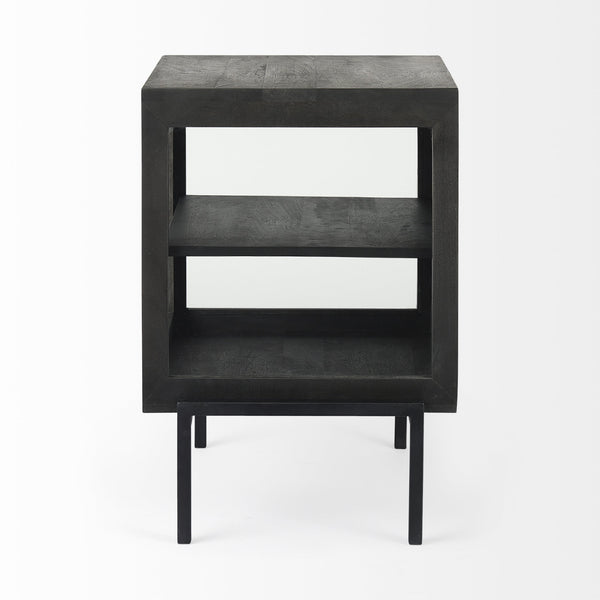 Arelius 20L x 18W x 26H Black-Brown Wood W/ Black Metal Frame End/Side Table