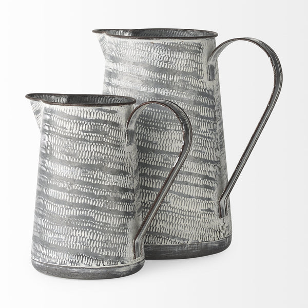 Serena II 11.2H Large Gray/White Textured Metal Jug