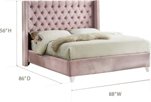 Isabel King Bed In Pink Velvet