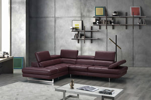 Eliza Italian Leather Sectional Maroon In Left Hand Facing