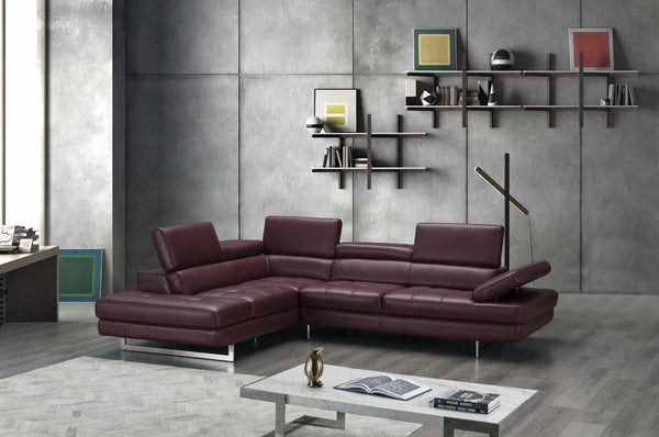 Eliza Italian Leather Sectional Maroon In Left Hand Facing