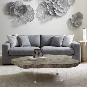 Floating Coffee Table on Acrylic Legs, Gray Stone, Size Varies