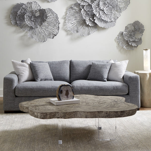 Floating Coffee Table on Acrylic Legs, Gray Stone, Size Varies