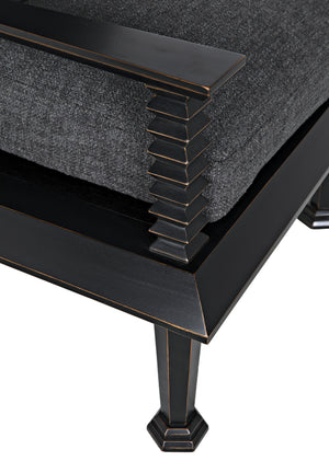 Resurrection Mahogany Chair with Grey Fabric Cushions in Hand-Rubbed Black Finish