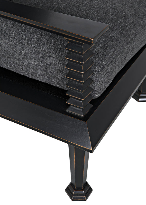 Resurrection Mahogany Chair with Grey Fabric Cushions in Hand-Rubbed Black Finish
