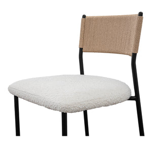 Moe's Foley Dining Chair Set, White Bouclé, Paper Rope