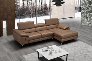 Jett Italian Leather Mini Sectional Right Facing Chaise in Caramel