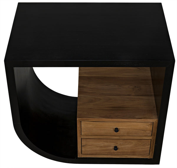 Burton Side Table, Left, Hand Rubbed Black and Teak