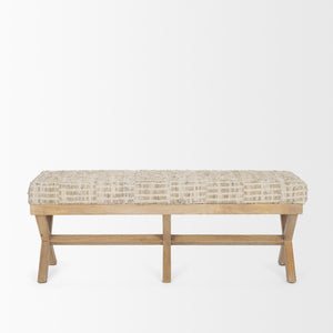 Solis II 50L x 16W Brown Base Beige Woven Leather Cushion Accent Bench