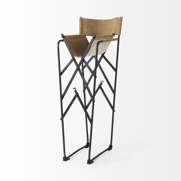 Direttore 19.3L x 19.3W x 44.1H Brown Leather Seat W/Black Iron Frame Bar Stool