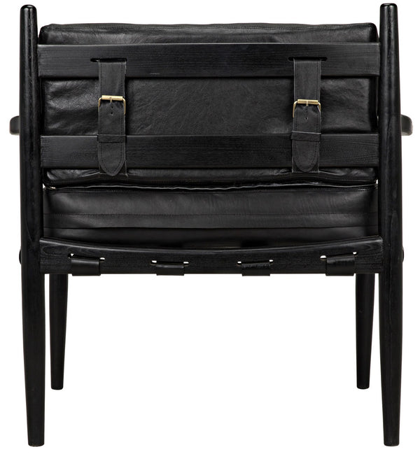 Fogel Sungkai/Mindi Leather Lounge Chair in Charcoal Black