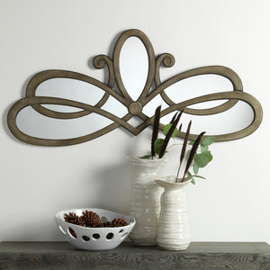 Scroll Wood Wall Mirror, Distressed Grey