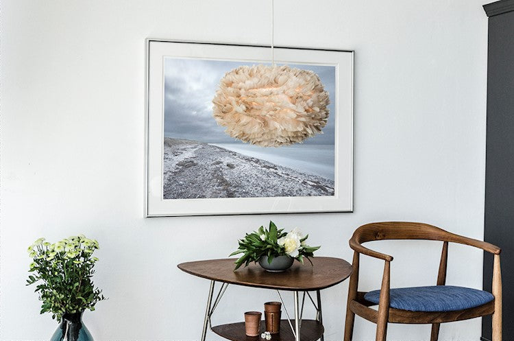 Eos Medium Hardwired Pendant in Light Brown with White Cord