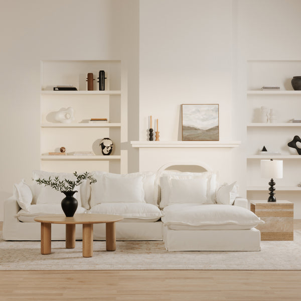 Moe's Olivia Ottoman in LiveSmart White Fabric