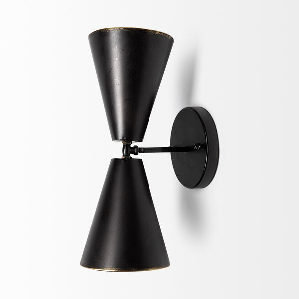 Eris II 7.3x12.6 Black Metal w/Gold Accent Double-Cone Wall Sconce