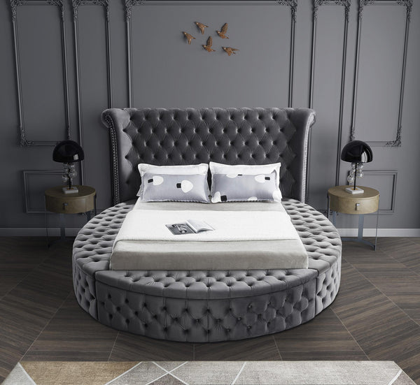 Lorena Queen Bed In Grey Velvet