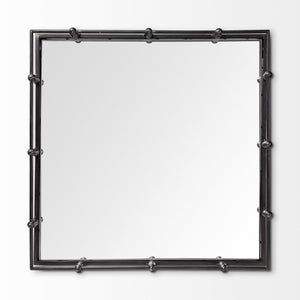Christa 22L x 22W Black Metal Mirrored Base Square Tray