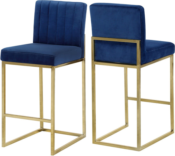 Joanna Stool In Navy Velvet and Gold