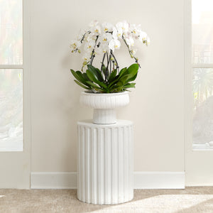 Flutted Cement Side Table, White