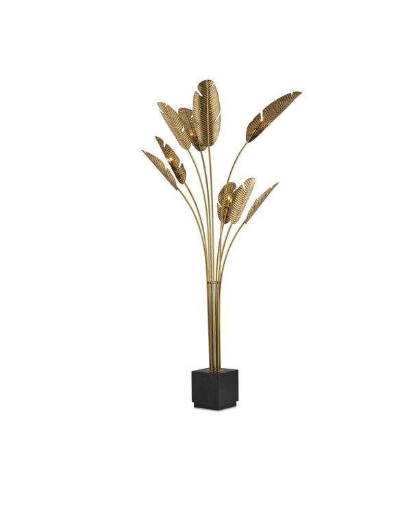 Tropical Grande Floor Lamp In Vintage Brass & Black