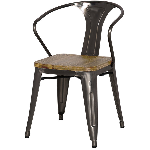 Metropolis Metal Arm Chair Wood Seat In Gunmetal
